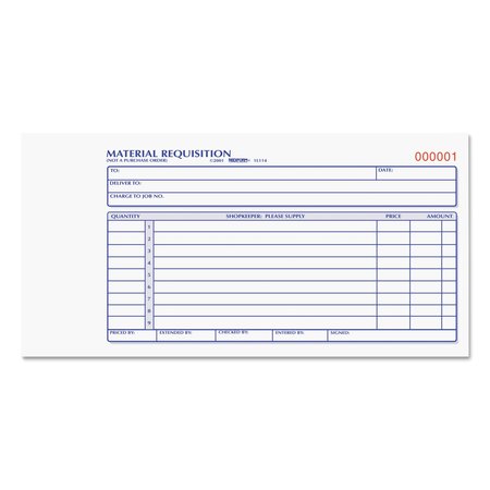 REDIFORM Material Requisition Book, Two-Part Carbonless, 7.88 x 4.25, 1/Page, 50 Forms 1L114